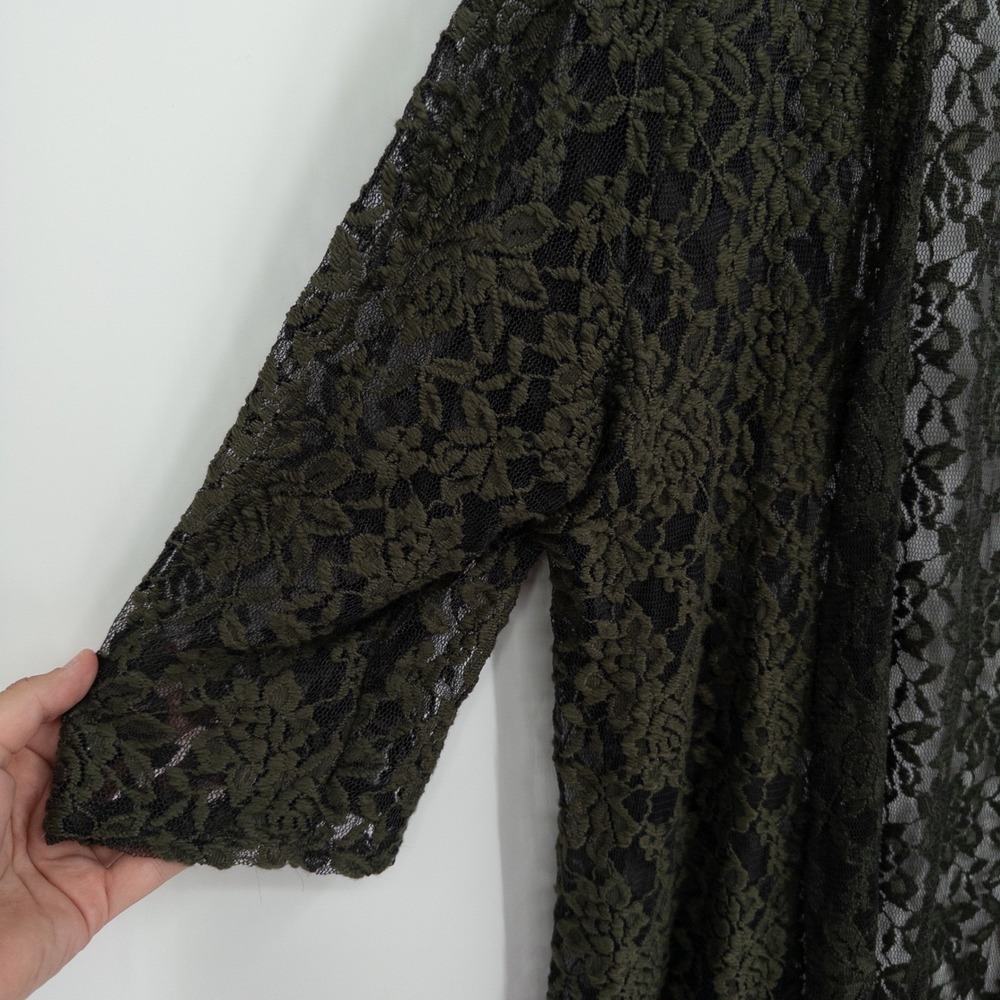 Vintage Green Lace Cardigan Women 3X Boho Witchy Earthy 90s Y2K Flowy Romantic - Picture 4 of 7